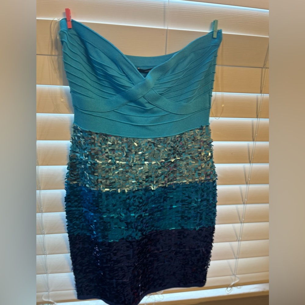 Blue sequin mini dress